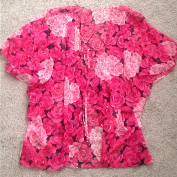 Vintage Tops - VINTAGE Chiffon Rose Kimono Women’s Sheer Top Pink